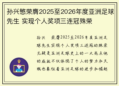 孙兴慜荣膺2025至2026年度亚洲足球先生 实现个人奖项三连冠殊荣 孙兴慜荣膺2025至2026年度亚洲足球先生 实现个人奖项三连冠殊荣